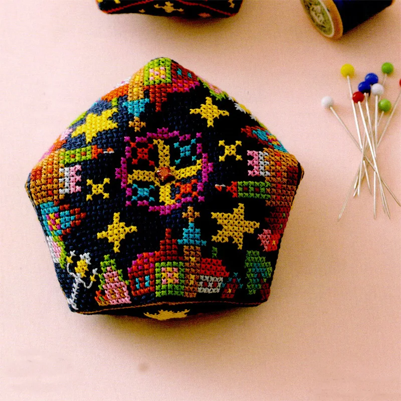 075 Cross Stitch Kits Pin Needle Cushion Biscornu Needlework DIY Kit Embroidery Set Counted Cross-Stitching Pincushion Packages