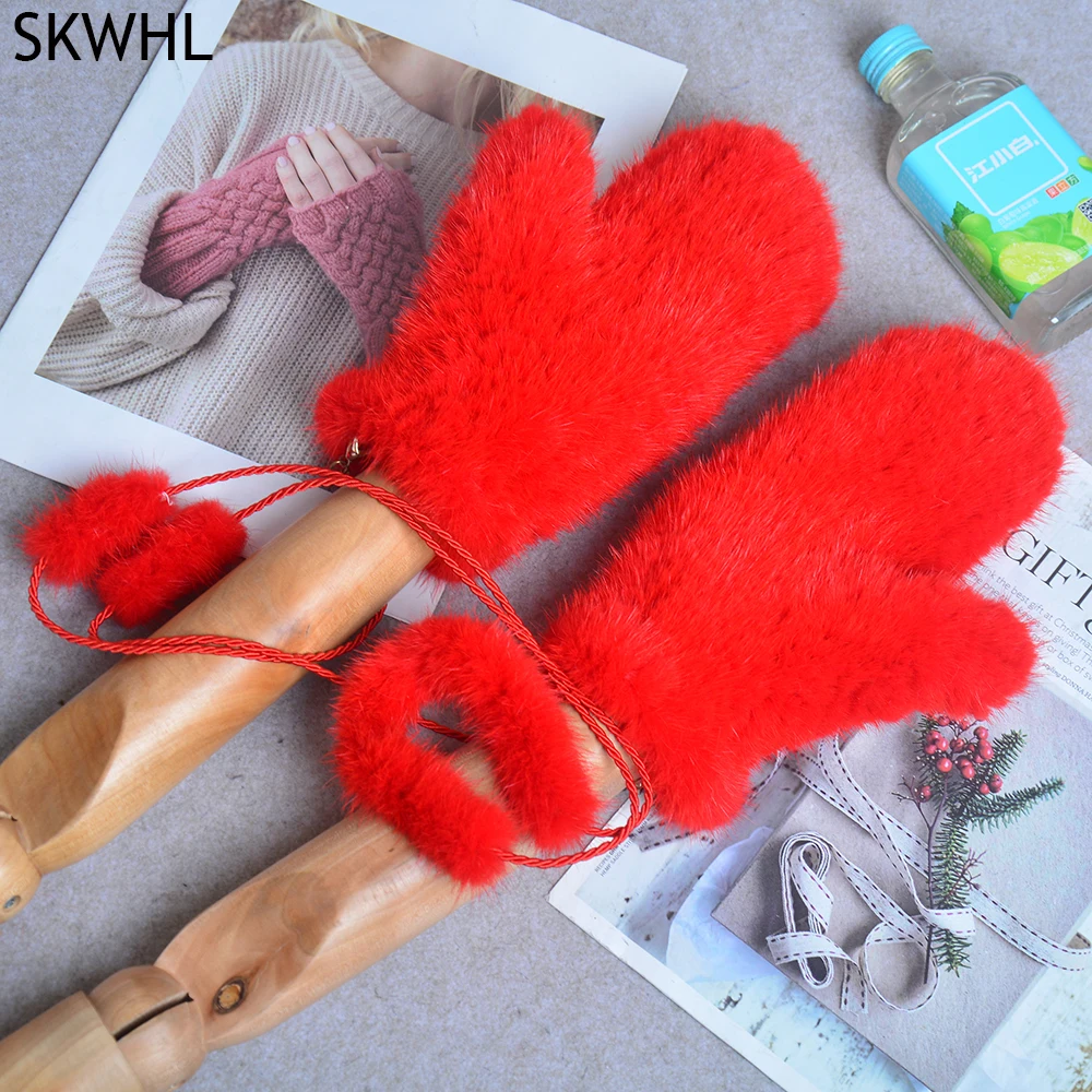 

Luxury Women Gloves Knitted Women Real Fur Mink Fur Winter Mink Fur Mittens For 2024 New Fashion Knitted Mink Fur Women Gloves