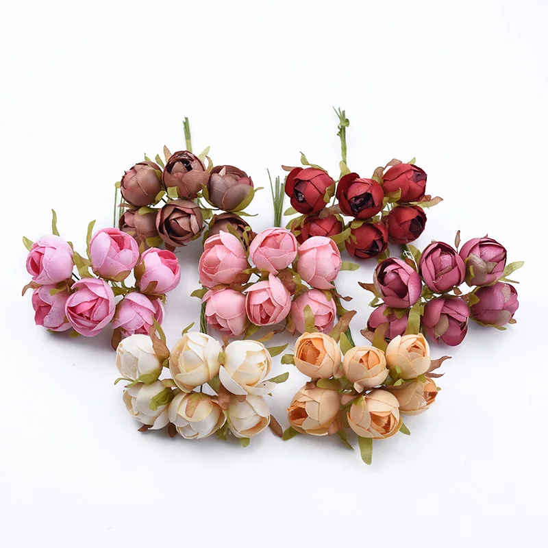 Artificial Flowers Wedding Decorative Plants Christmas Tree Wreaths Home Room Decora Accessories Diy Gifts Box Silk Tea Rose Bud
