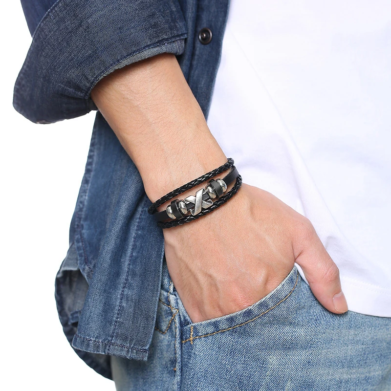 Vnox Vintage Scorpion Charm Bracelets for Men Layered Leather Bangle Gents Male Casual Jewelry