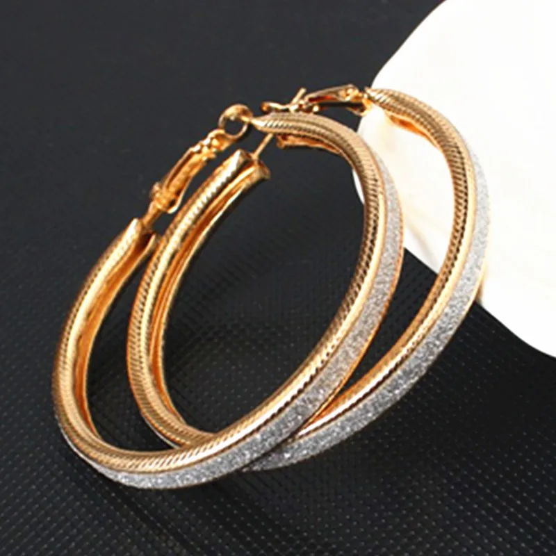 New Large Crystal Hoop Earrings Matte Fashion Simple Round Shiny CZ Big Earring Jewelry For Women Party Gift