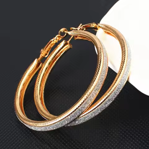 New Large Crystal Hoop Earrings Matte Fashion Simple Round Shiny CZ Big Earring Jewelry For Women Party Gift
