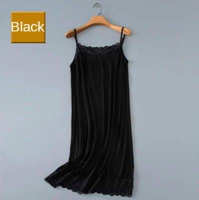 Modal suspender underskirt loose large size women slip dress base skirt sexy lace petticoat mid length summer home nightdress