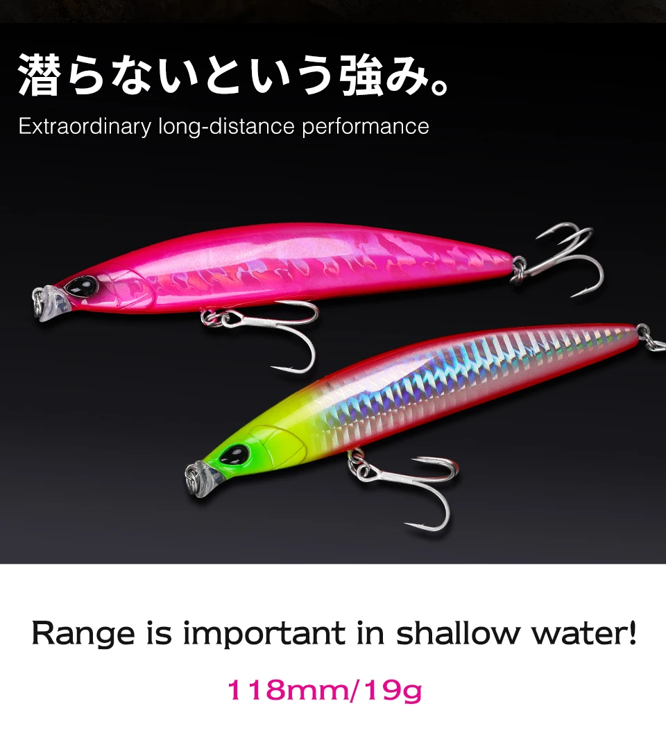 TSURINOYA Meeresfischköder 118F Shallow Range Floating Minnow 118 mm 19 g DW95 Long Casting Magnet Gravity System Harter Köder – Detail 13