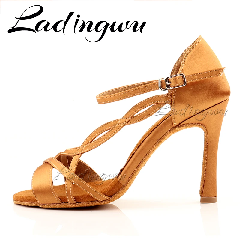 Ladingwu Factory Direct Sales Dance shoes Latin Women Satin Salsa Shoes Dancing Woman Brown Dance Sandals Ultra Low price