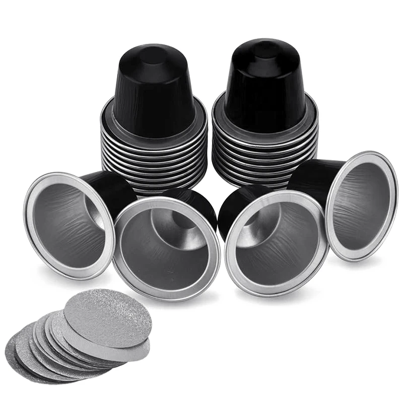 50Sets Refillable Coffee Capsules Cup Disposable Coffee Capsules Packaging Cafe Supplies for Nespresso Black