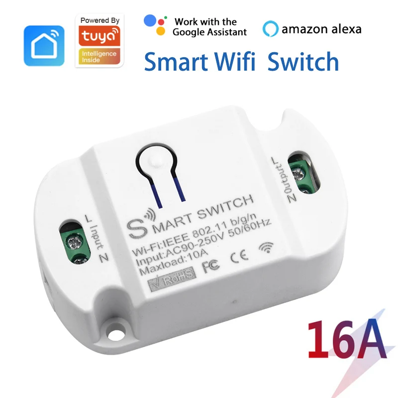 16A Wifi Tuya Smart Light Switch Module Timer Wireless Switches Smart Home Control With APP Smart Life Alexa Google Home IFTTT