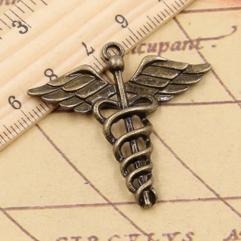 10pcs Charms Caduceus Medical Symbol 40x40mm Tibetan Bronze Silver Color Pendants Antique Jewelry Making DIY Handmade Craft