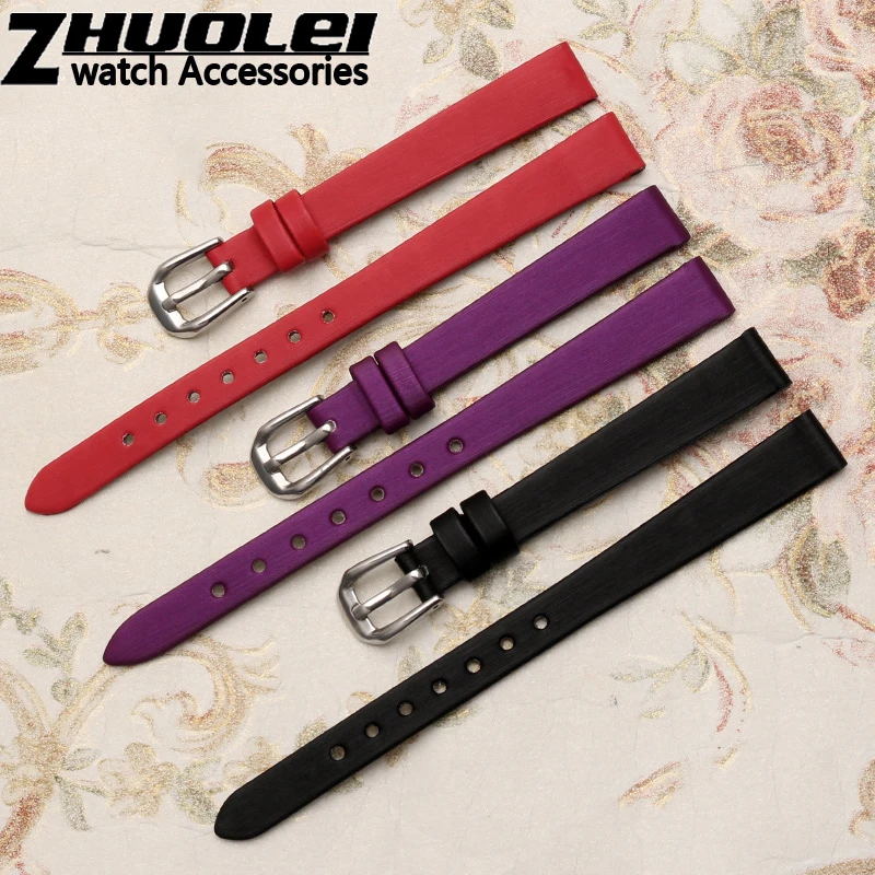 For fossil Child Women Watchbands small wristband 6mm 8mm 10m 12mm Watch Strap with stainless steel buckle Black purple Red