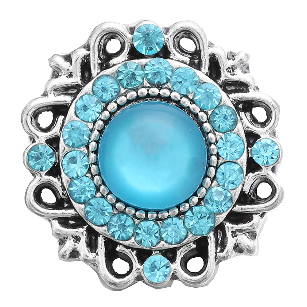 6pcs/lot Snap Button Jewelry Sky Blue Rhinestone Owl Cross Elephant Flower Snap Buttons Fit 18mm Snaps Jewelry Bracelets