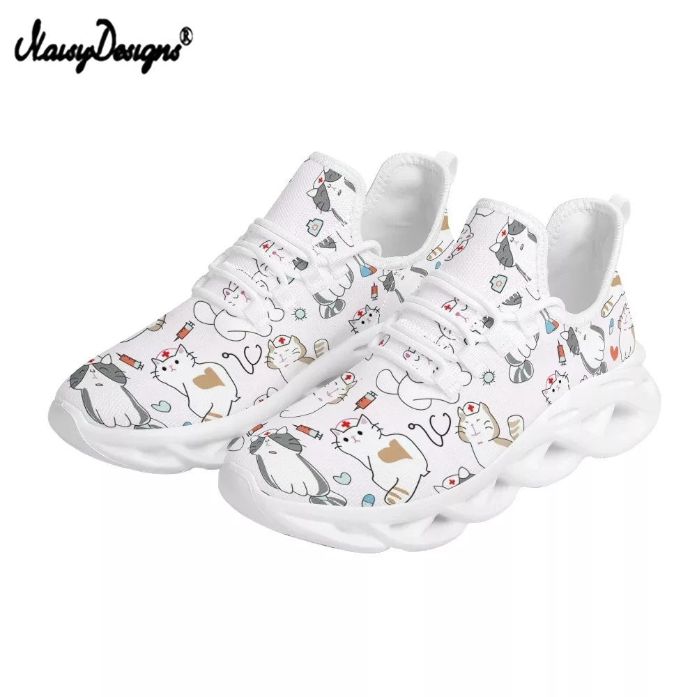 Noisydesigns Women Sneaker Shoes Lovely Cartoon Nurse Cat Prints Summer Breathable Platform Casual Fashion Sport shoes 2021