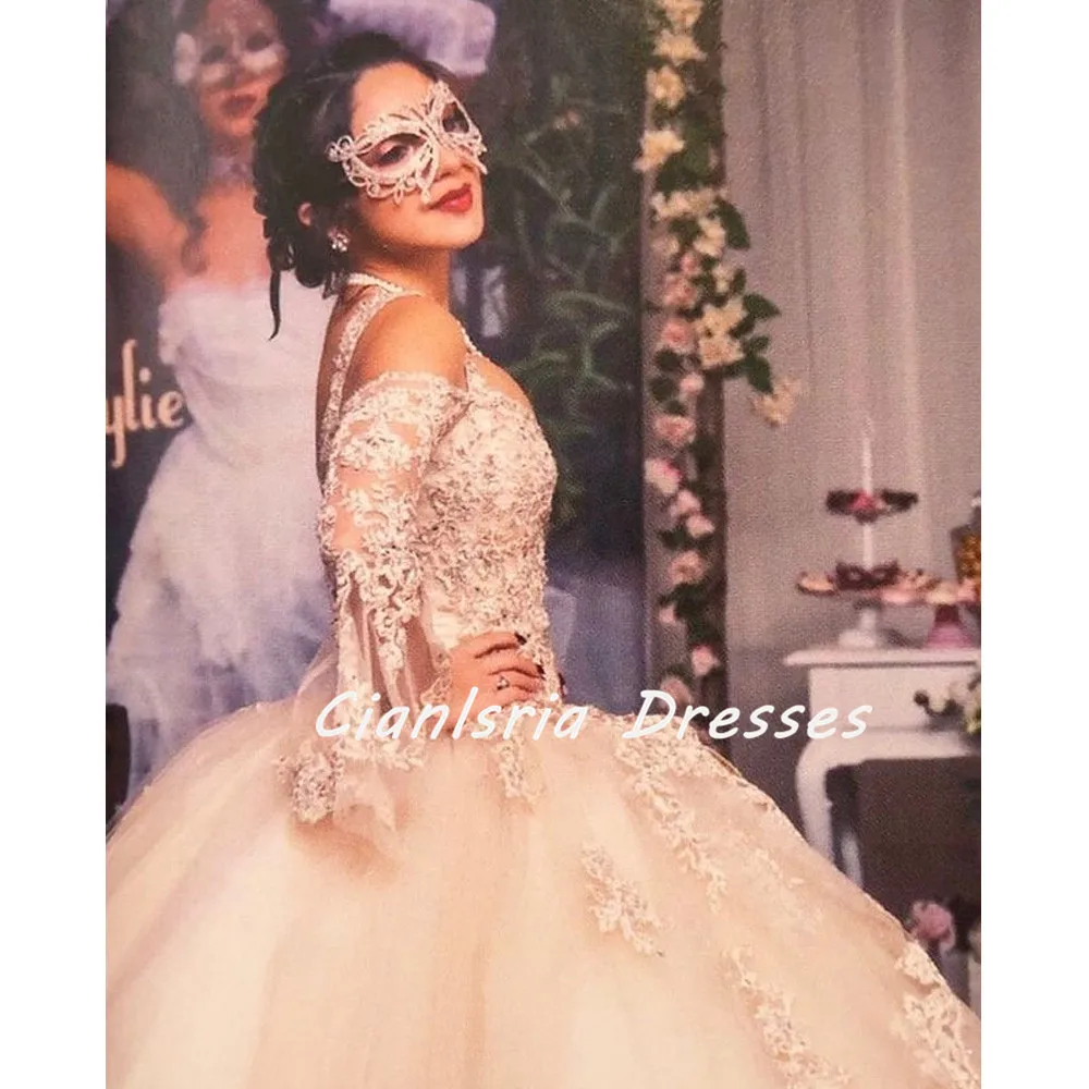 Quinceanera Kleider Ballkleid Tüll Appliques Perlen CrystalsMexican Mädchen Geburtstag Kleid Süße 16 Kleid