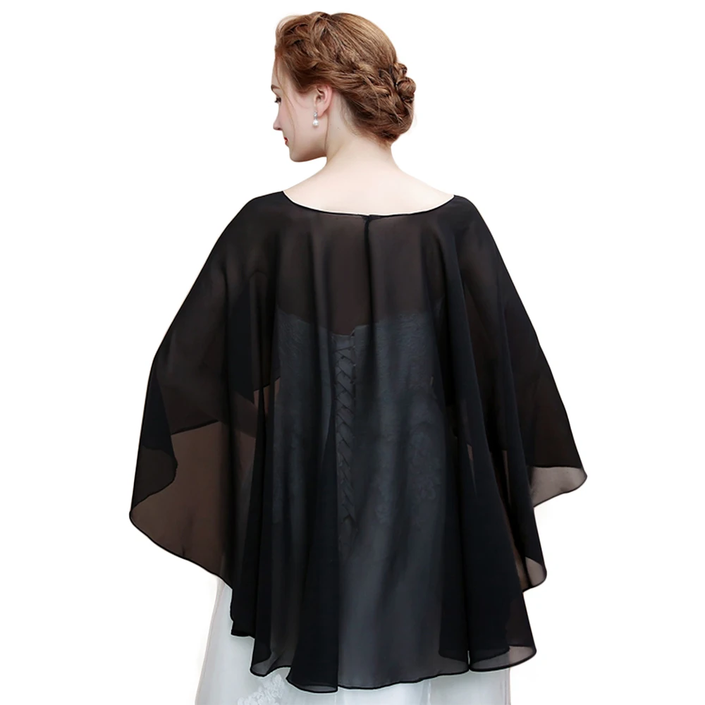 Women Wedding Cape Soft Lightweight Black Chiffon Bridal Shawl High Low Long Formal Wrap Red Evening Capes White Navy Blue Ivory