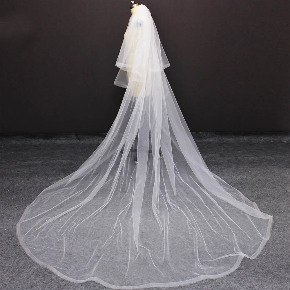 Horsehair 2 Layers Wedding Veil Cathedral Cover Face Bridal Veil White Ivory 3 Meters Long Veil with Comb Wedding Accessories