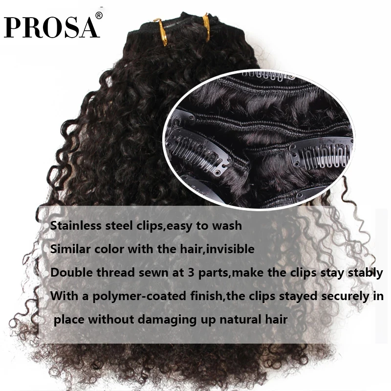 3B 3C Kinky Curly Clip Ins Brazilian Human Hair Extensions Full Head 120G Remy Hair Natural Color Raw Hair Afro Kinky Curly