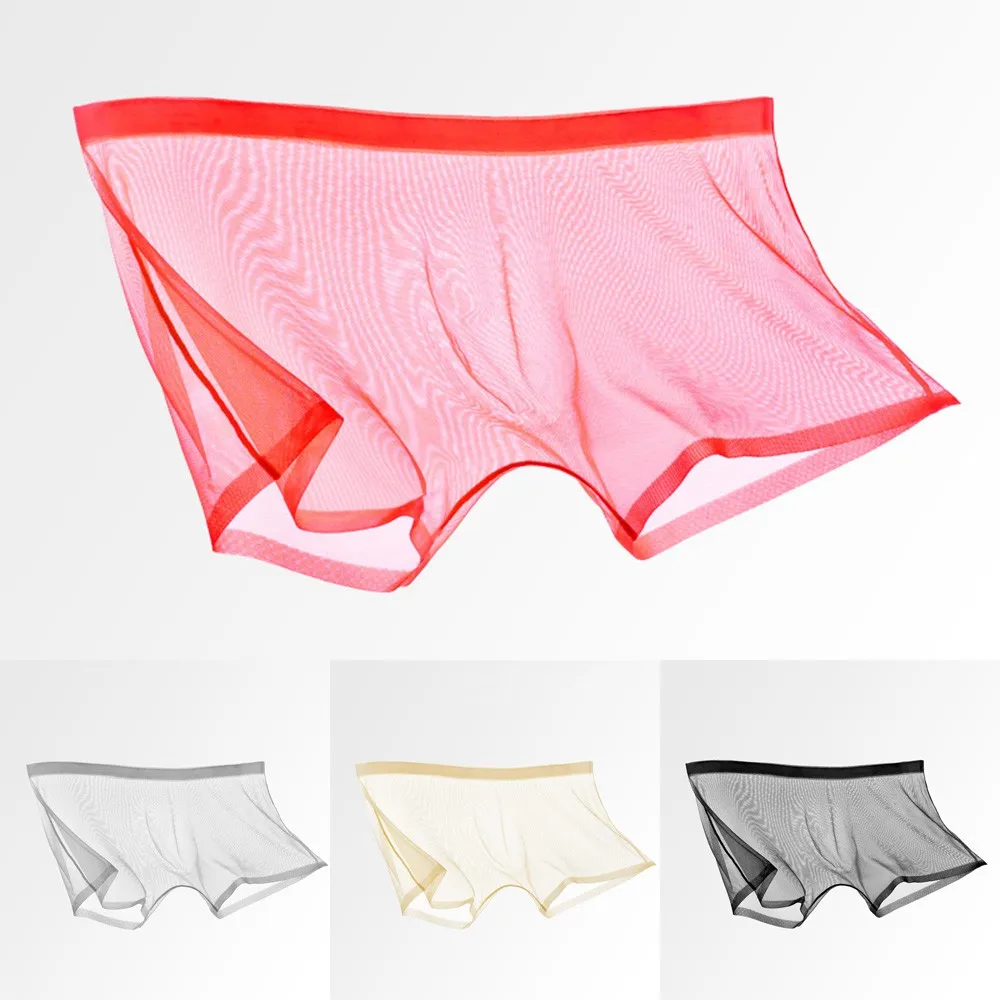 Sexy Men Mesh Thin Transparent Boxer Briefs U Convex Pouch Underwear Shorts Trunks Underpant Mesh Men\'s Sexy Boxer Briefs Shorts