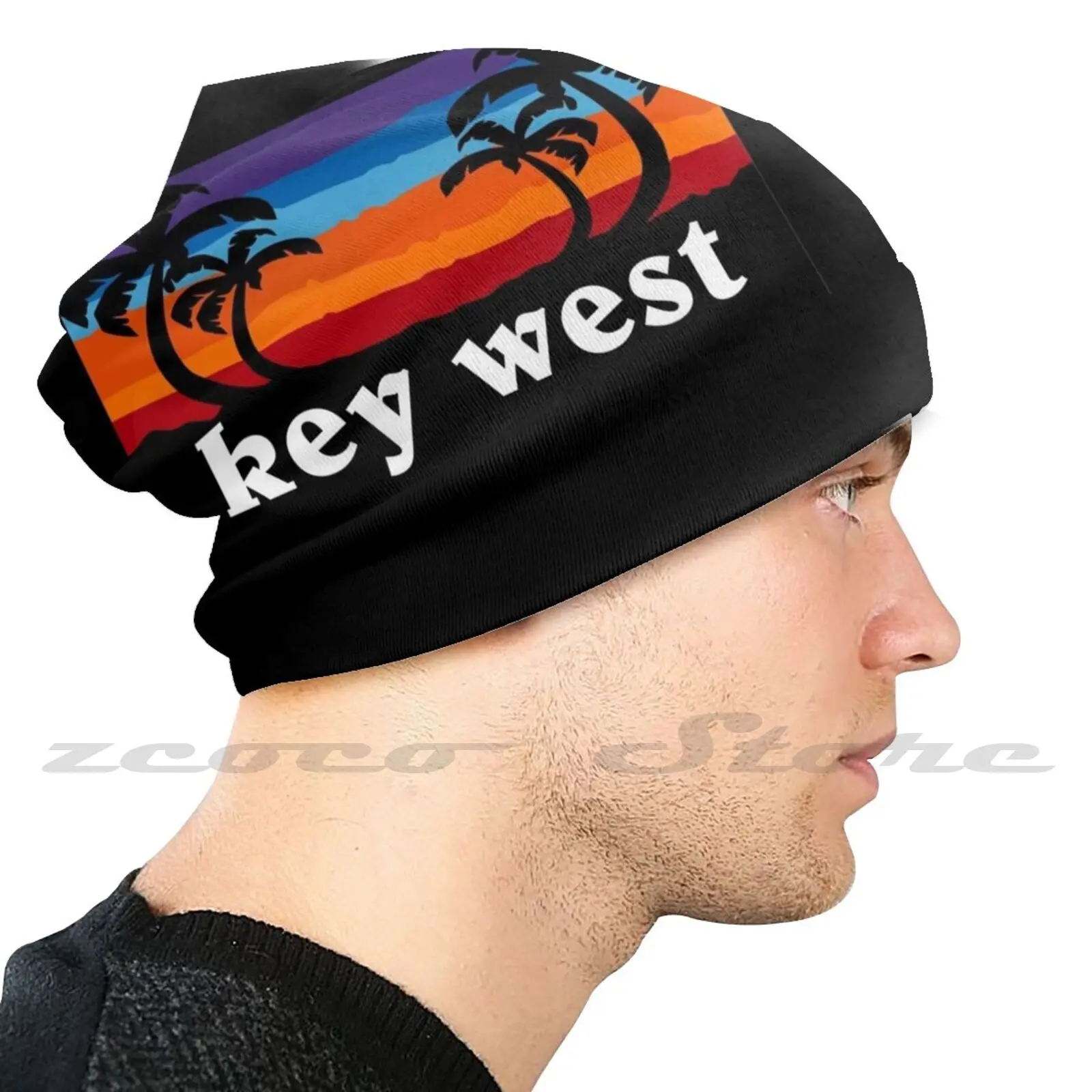 Key West Beach Sunset Palm Tree Florida Keys Outdoor Surfing Surf Cruise Vacation Gift Ideas Personalized Pattern Knit Hats