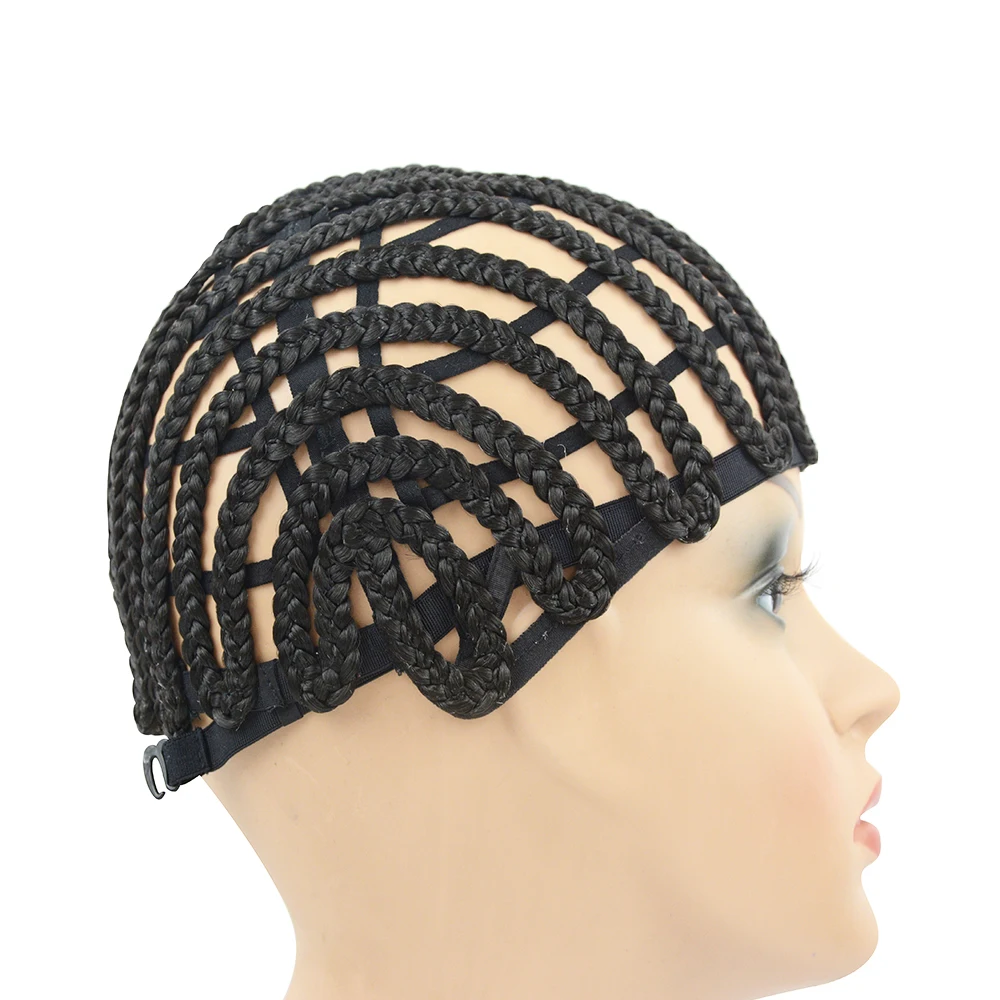 1Pc Wig Cap with Adjustable Headband and Clips Black Weaving Wig Cap with Big Holes Braided Wig Cap for Making Wigs