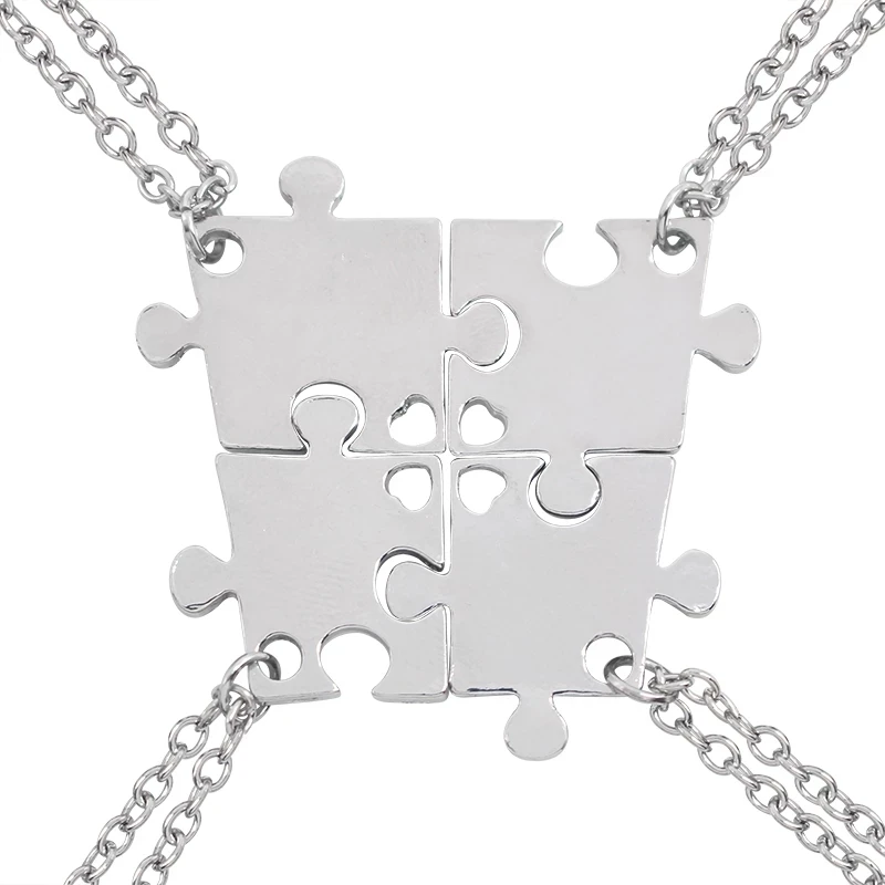 4 Piece Set Of Good Friends Series Hollow Love Puzzle Geometric Necklace Unisex Friendship BFF Pendant Jewelry Birthday Gift