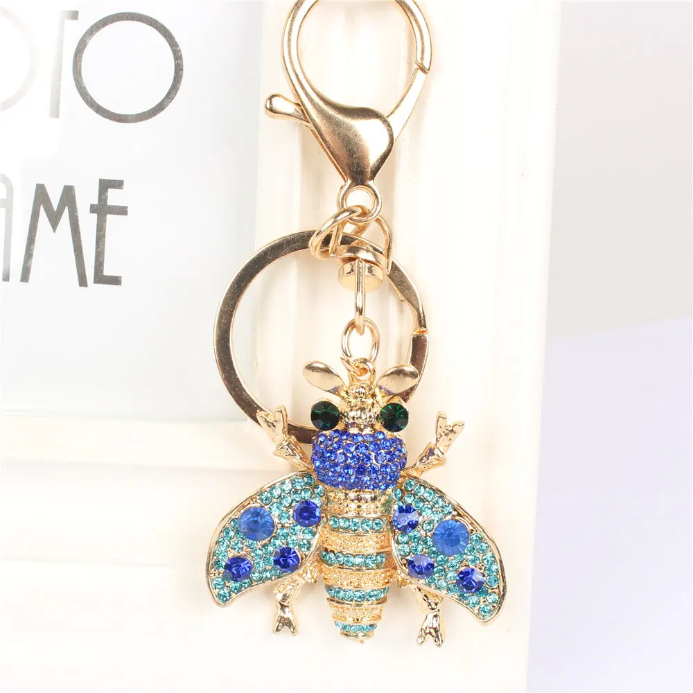 Bee Honeybee Insect Keychain Rhinestone Crystal Pendant Charm for Handbag Purse Bag Carkey Gift