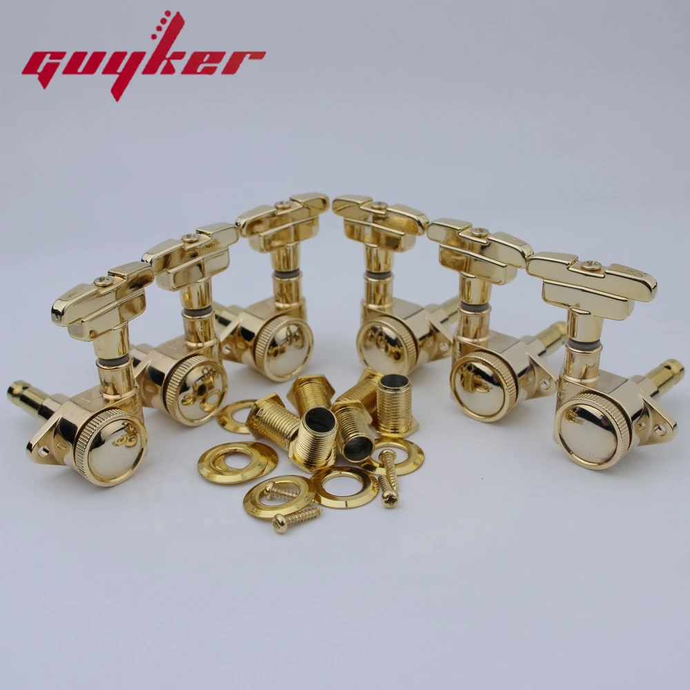 GUYKER 3R3L Gold Guitar Tuning Pegs Lock String Tuner Machine Heads Art Deco Rotomatic Imperial Style Head