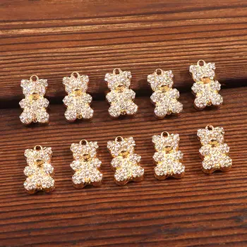 10 قطعة/الوحدة لامعة كريستال الذهب الفضة اللون الدب قلادة Charms لصنع Earrings بها بنفسك أقراط قلادة سوار مجوهرات اكسسوارات