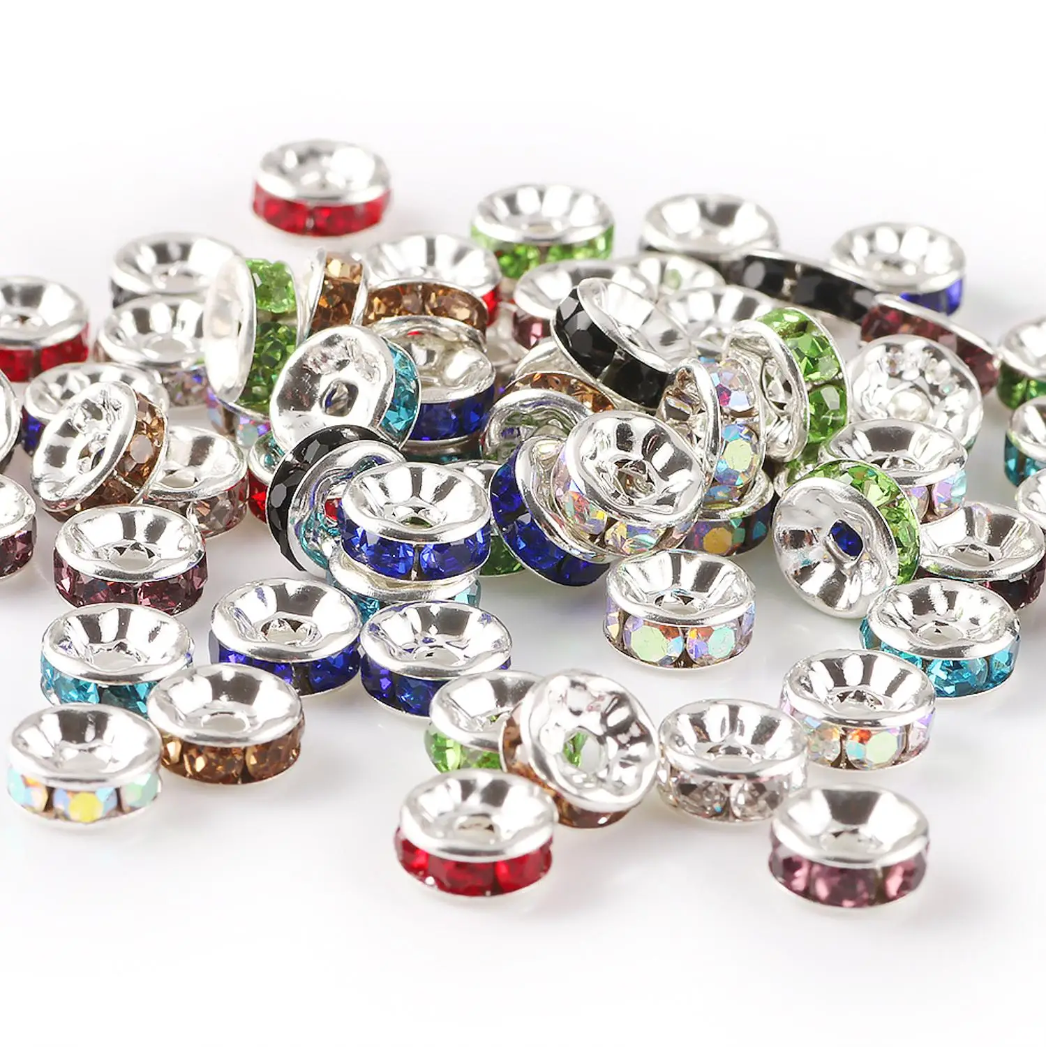 Image 3: Rondelles de strass multicolores, perles de cristal 4/6/8/10mm, pour bricolage, fabrication de bijoux, accessoires fournitures, 50 pièces/lot