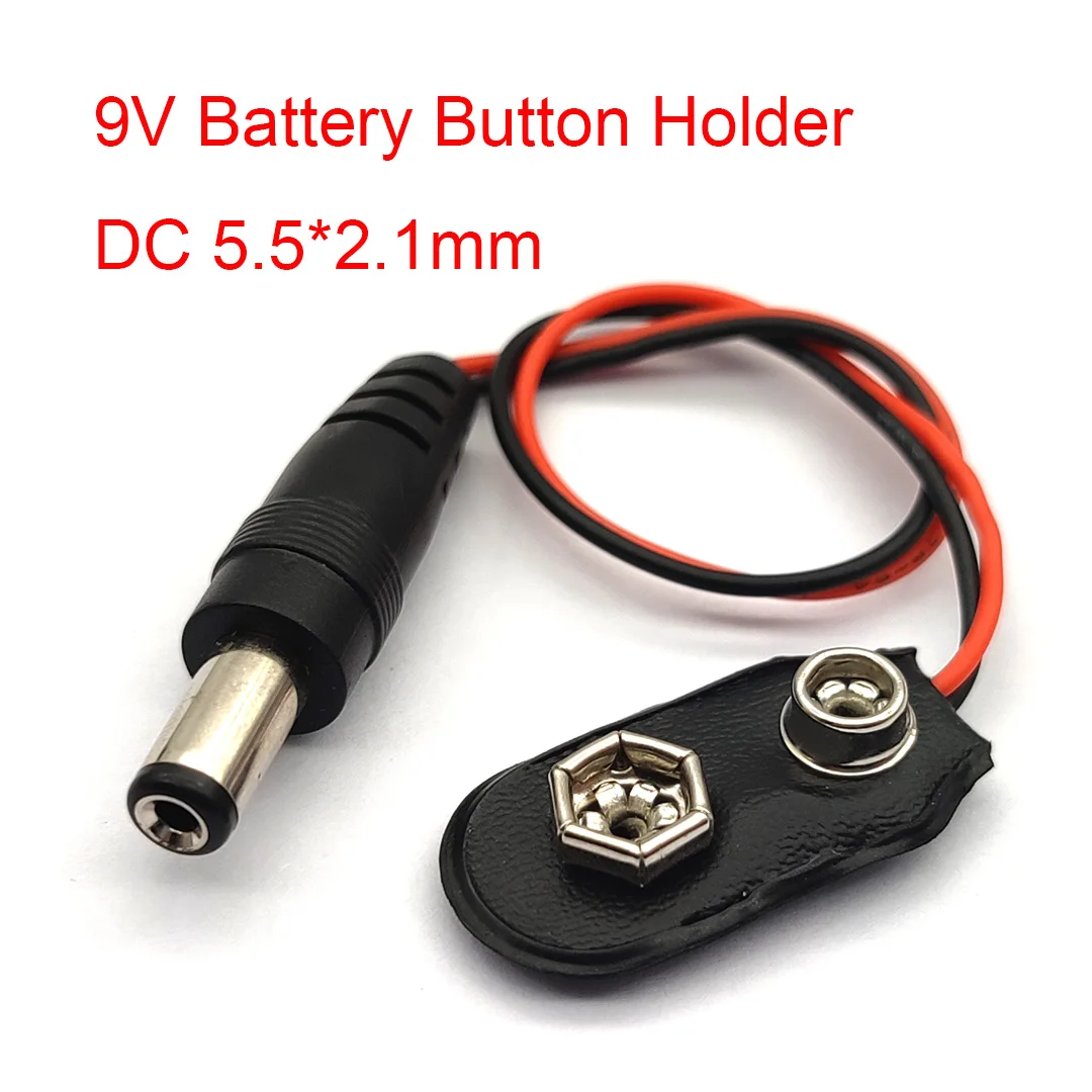 9V Battery Button Holder 9V Battery Holder With DC 5.5*2.1mm Power Plug 15CM