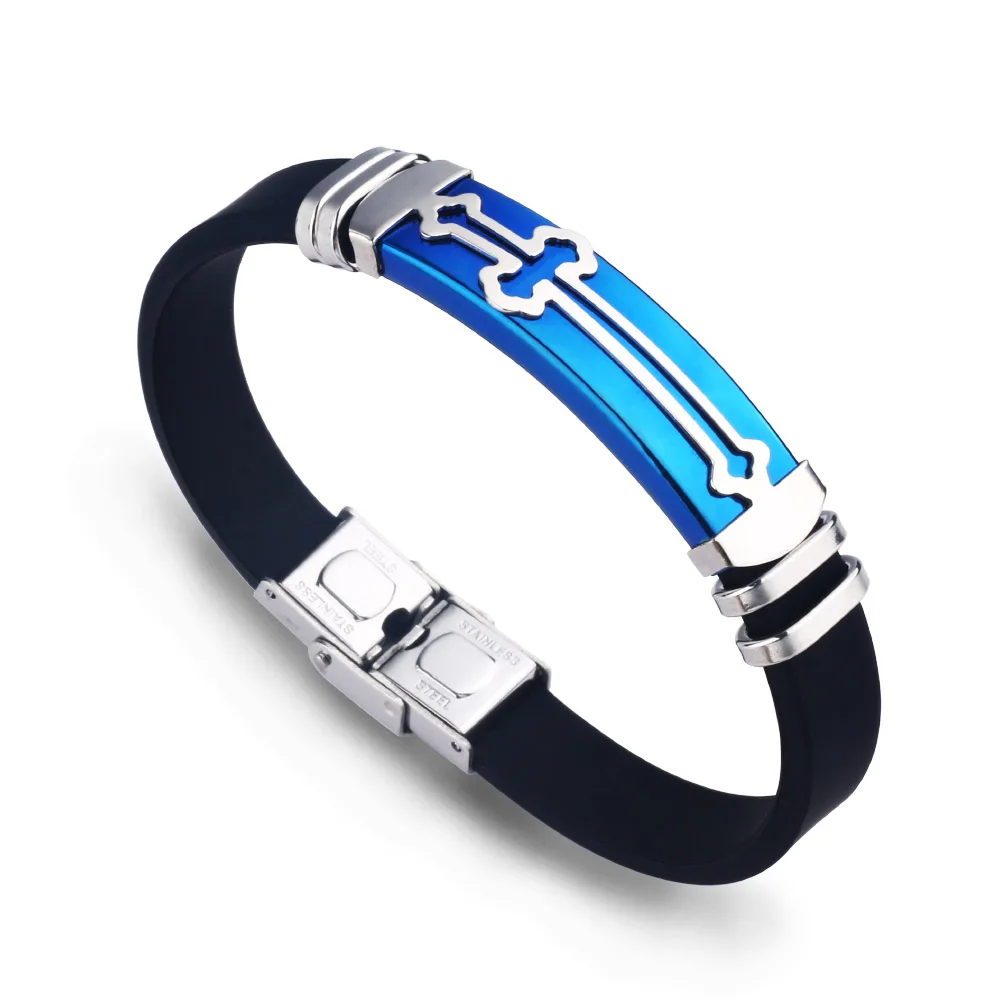 2024 Trend Charm Jewelry Titanium Steel Bracelets Bangles Cuff Bracelet Men Vintage Stainless Steel Cross Silicone Bracelet