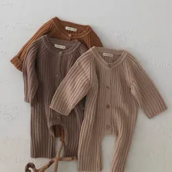 Spring Baby Boys And Girls Jumpsuits Newborn Baby Solid Color Long Sleeve Knitted Romper Toddler Kids Sweater Warm Clothing