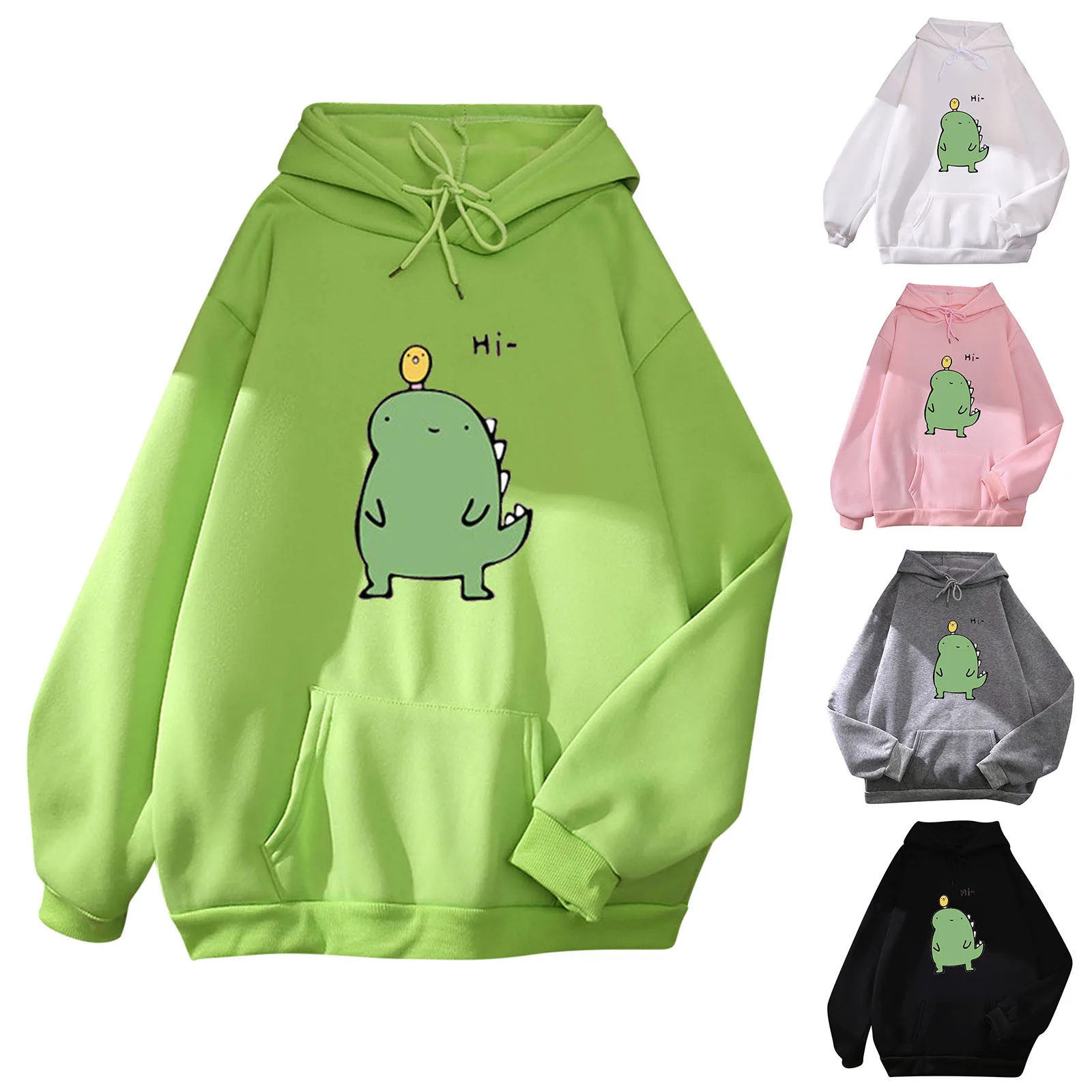 Frauen Cartoon Dinosaurier Druck Sweatshirts Rundhals Pullover Harajuku Alle-spiel Streetwear Übergroßen Hoodie Herbst Kawaii