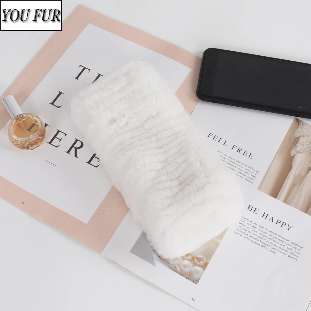 

Female Good Elastic Real Rex Rabbit Fur Ring Headband Knitted Women Outdoor Natural Fur Wraps Scarves Winter Warm Real Fur Scarf
