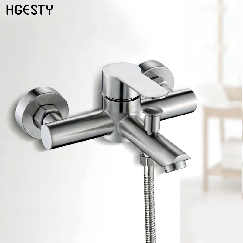 

Bathroom Shower Faucets Stainless Steel Triple Bathtub Faucet Mixers Hot Cold Mixer Valve Nozzle Tap Wall Mounted Home Accessory