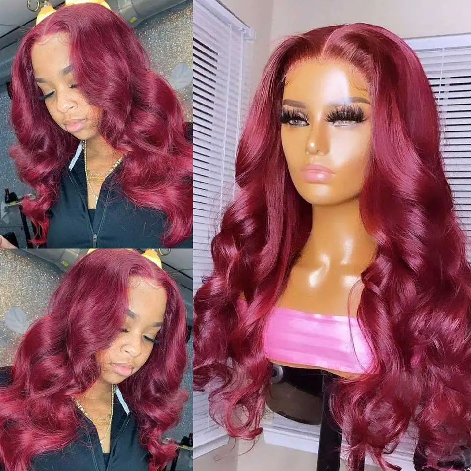 34 Burgundy Body Wave Lace Front Wig 13X4 Hd Lace Fronal Wig Red 99J Lace Front Human Hair Wigs Brazilian Body Wave Closure Wig