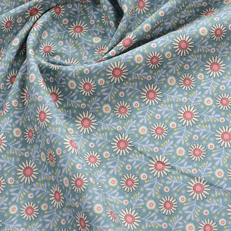 Floral  Fabric Cotton Flowers Leaf Printed Twill Fabrics For Sewing Baby Clothes Bedding DIY Toys Handmade Per Half Meter