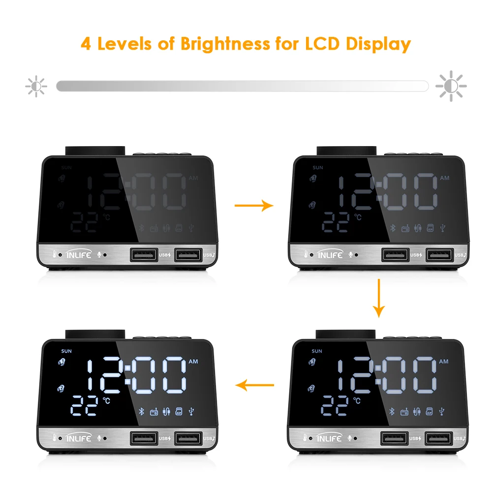 K11 Bluetooth-compatible 4.2 Radio Alarm Clock Speaker With 2 USB Ports LED Digital Alarm Clock Home Decration Table Clock EU