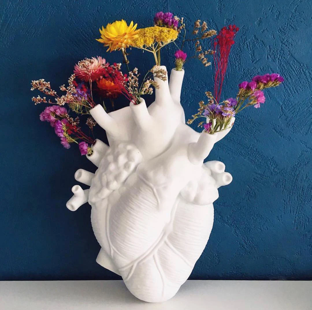 Nordic Style Flowerpot Art Vase Anatomical Heart-Shaped Vase Sculpture Desktop Plant Potted Home Decoration Ornament Gift