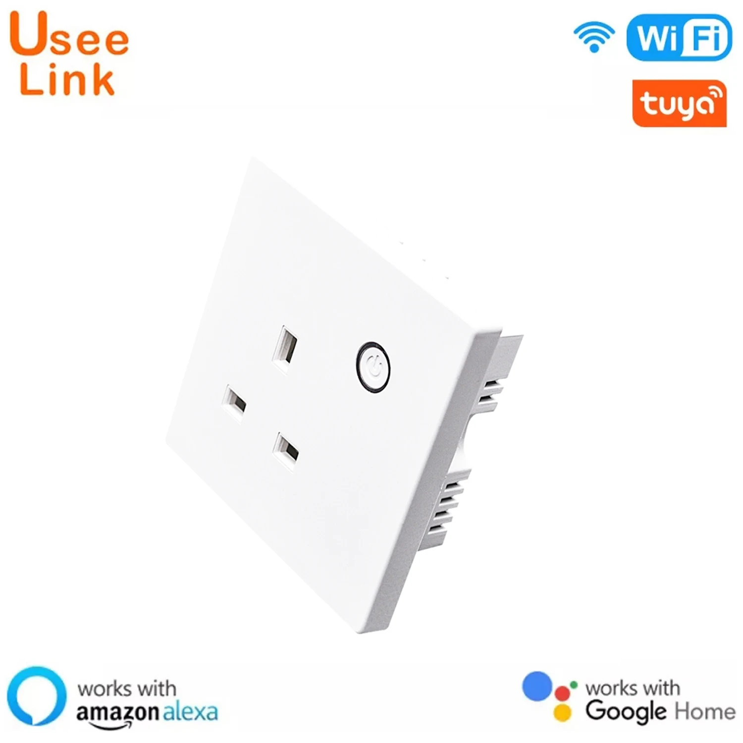 UseeLink Wifi Smart Tuya Light Switch UK Plug Wall Socket Outlet Touch Glass Panel Remote by Alexa Google Home