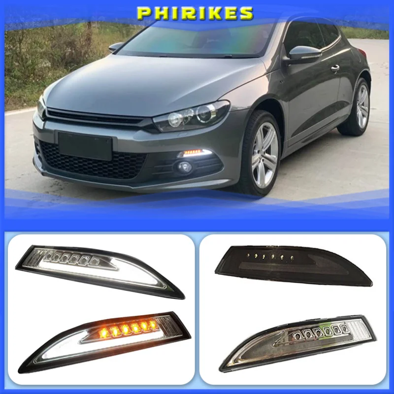 For VW Scirocco 2008-2013 Car Front LED side marker Lamp Amber Turn Signal Lights and White DRL Daytime Running Lights