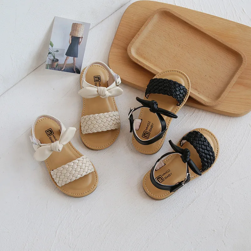 Baby Summer Fashion Bow Child Sandals Princess Girl Shoes Children Flat Shoes for Kids Soft Leather Beach Sandals 1 2 3 5 6 Year