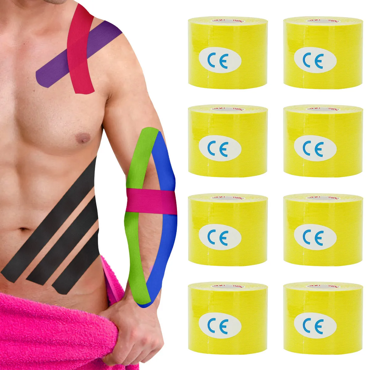 

1/6/10 Pcs Yellow Muscle Bandage Sports Cotton Elastic Adhesive Strain Injury Tape Knee Muscle Pain Relief