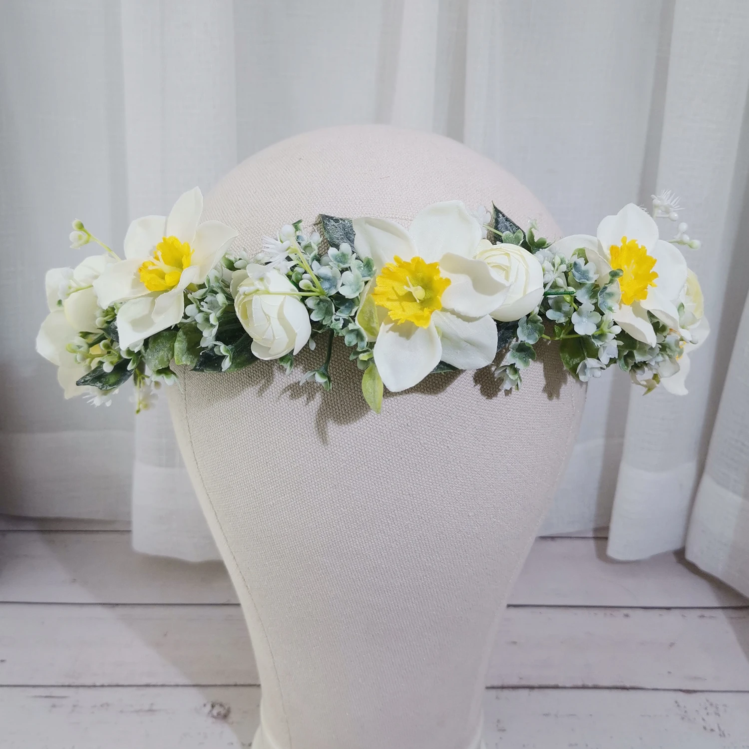 

Daffodil Flower Crowns Wreath Girls Headband Wedding Hair Accessories Headdress Women Floral Garland Bridal Headwear