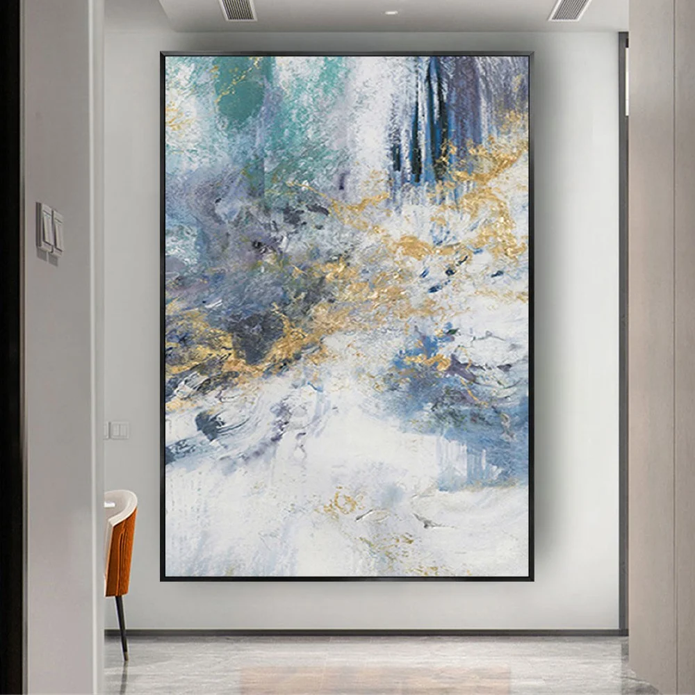 

Hand Painted Abstract Oil Painting Fashion Art Gold Gray Blue Fine Abstract Canvas Painting Home Decor Wall Painting On Canvas