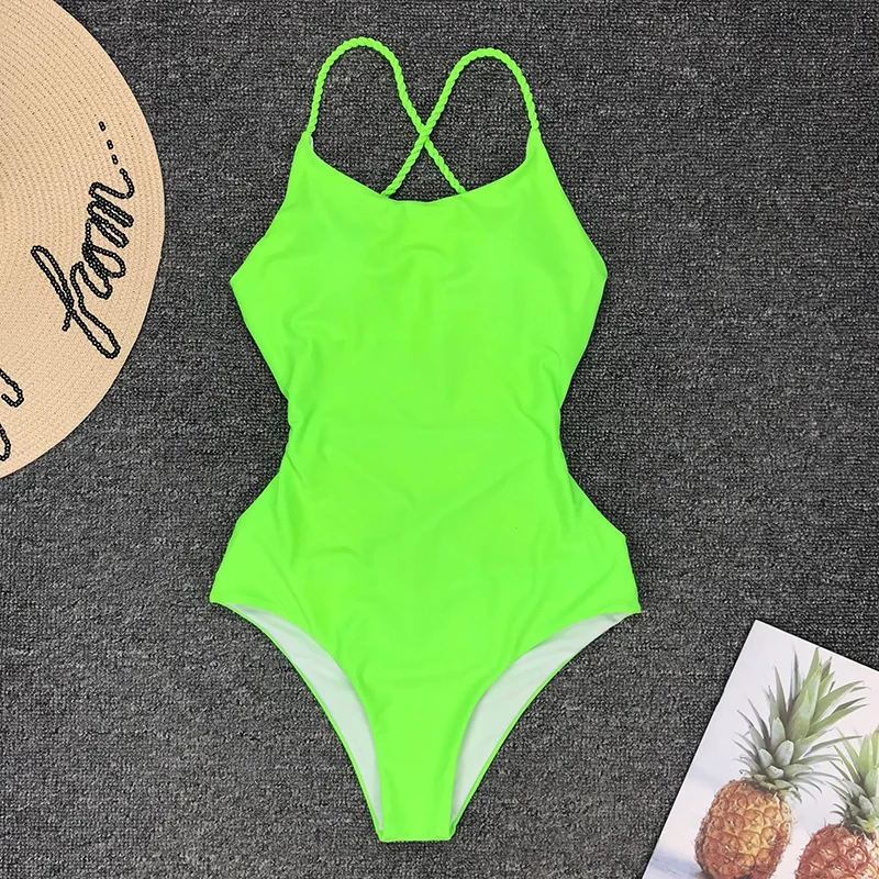 2025 New Sexy One Piece Swimsuit Solid Swimwear Women Bandage Monokini Swimsuit Backless Bathing Suit Beachwear Maillot De Bain