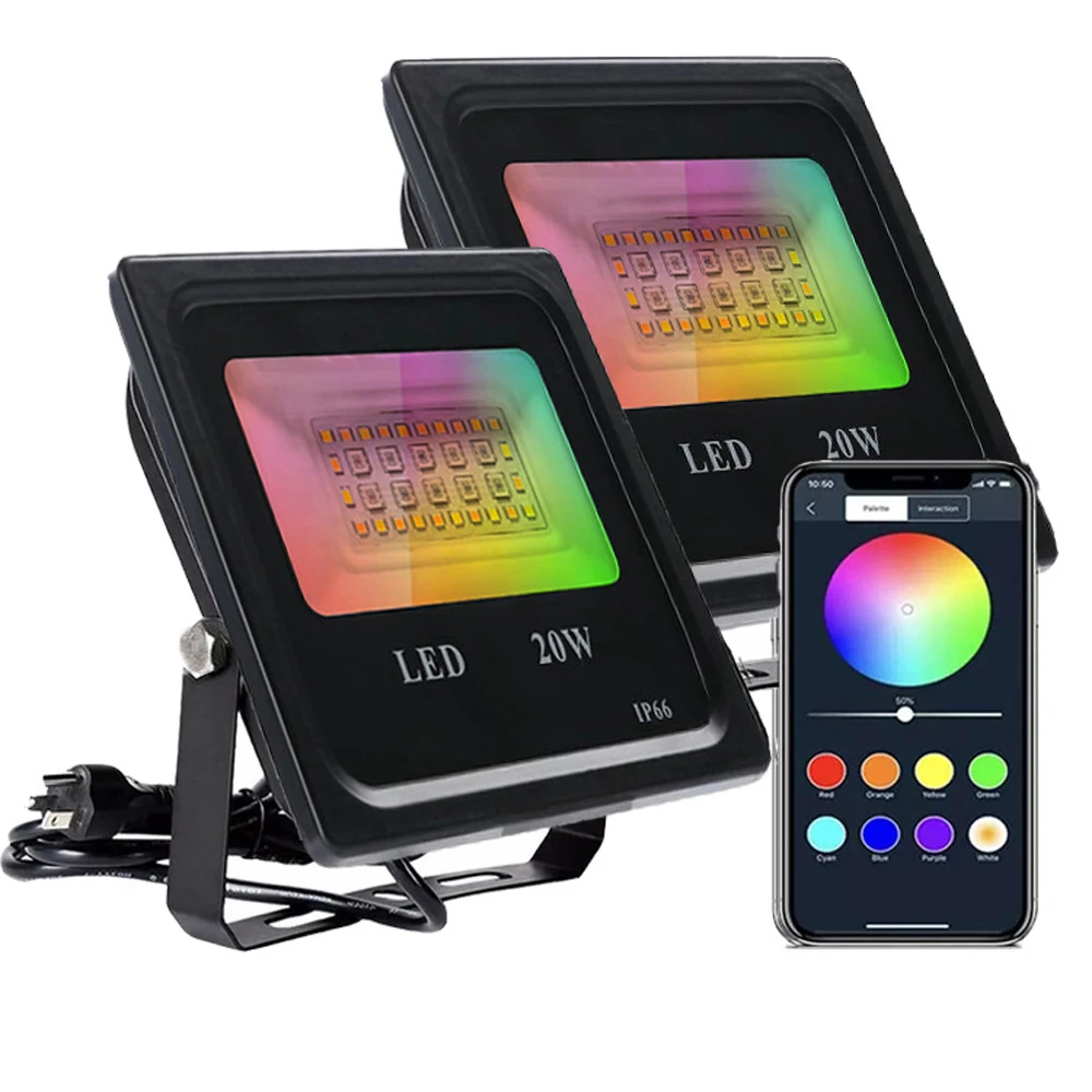 

20W 30W 50W RGBCCT Dimmable Flood Light RGB+CCT Smart Bluetooth Outdoor Floodlight Spotlight Garden Building Wall Decoration
