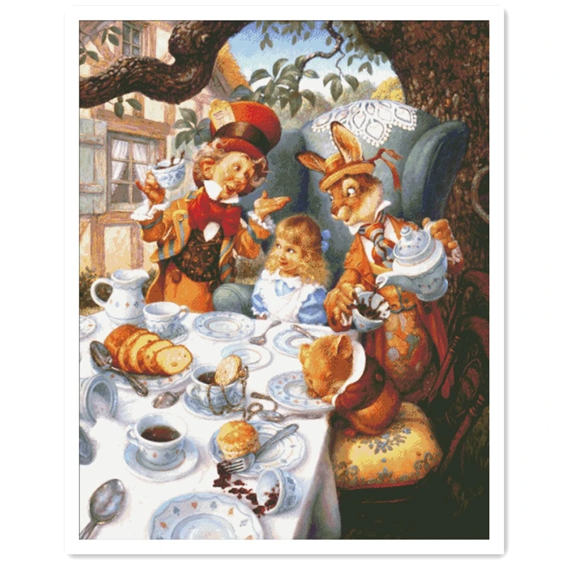 

Afternoon tea cross stitch kits cartoon 18ct 14ct 11ct cloth cotton thread embroidery needlework wall decor