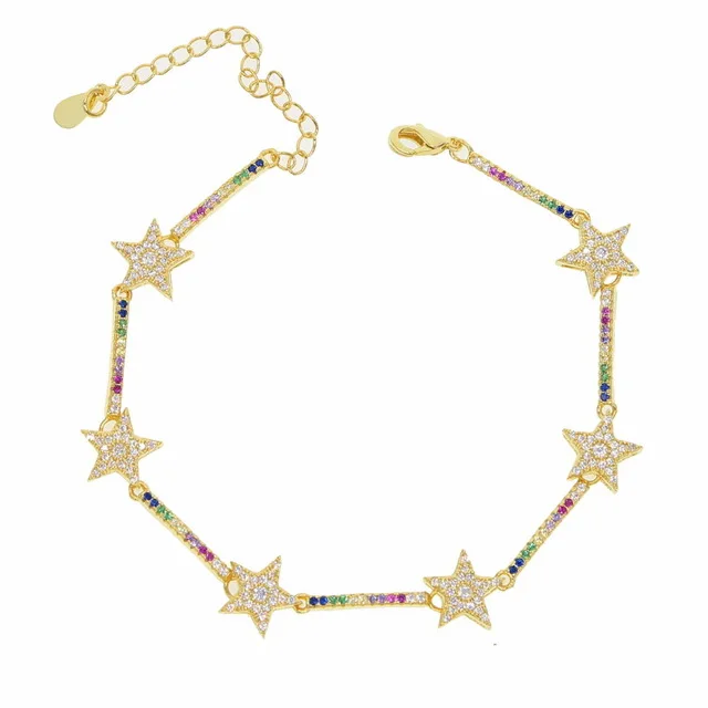 2024 New Fashion Rainbow Color Cute Star CZ Bar Link Chain Choker Necklaces For Women Geometric Charm Delicate Christmas GIft