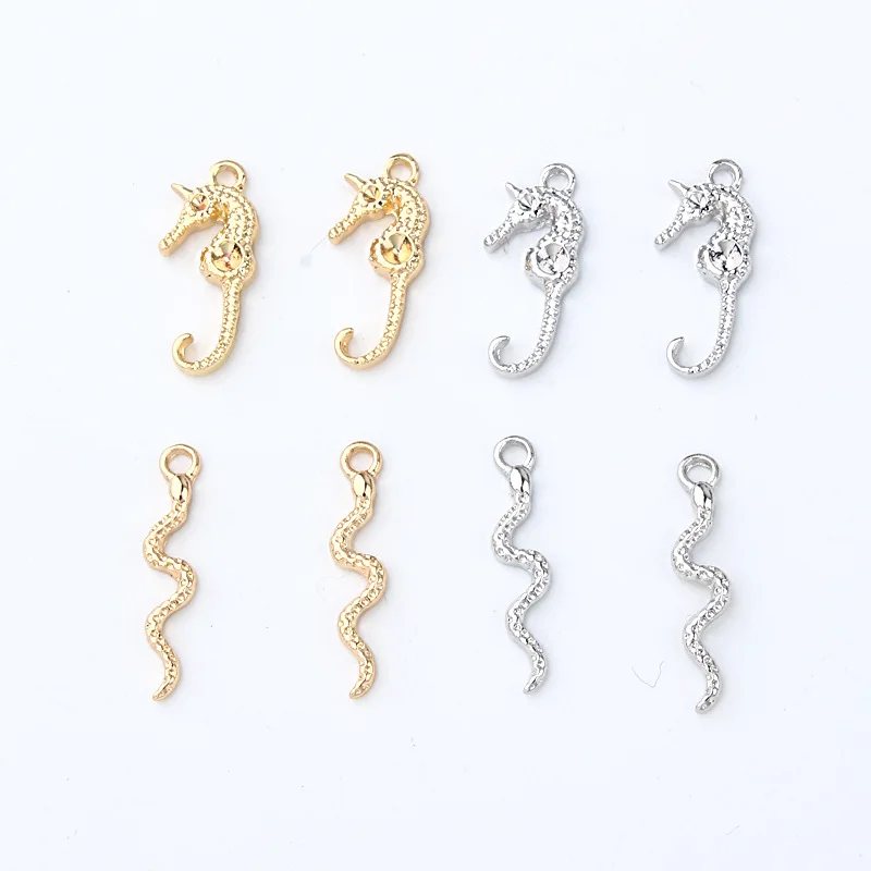 

50pcs gold color alloy snake charm DIY animal hippocampus pendants for headdress accessories wedding Jewelry handmade