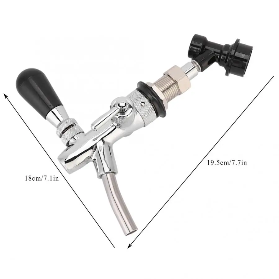 Adjustable Flows Chrome Draft Beer Tap Shank Long Stem Home Brew Beer Keg Taps with Ball Lock Disconnect