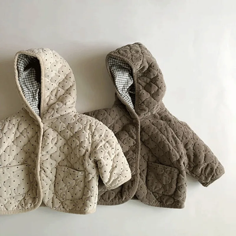 Korean Style Newborn Baby Winter Clothes Fashion Infant Toddler Hooded Warm Overcoat Polk Dots Boys Girls Jacket Thick Outerwear